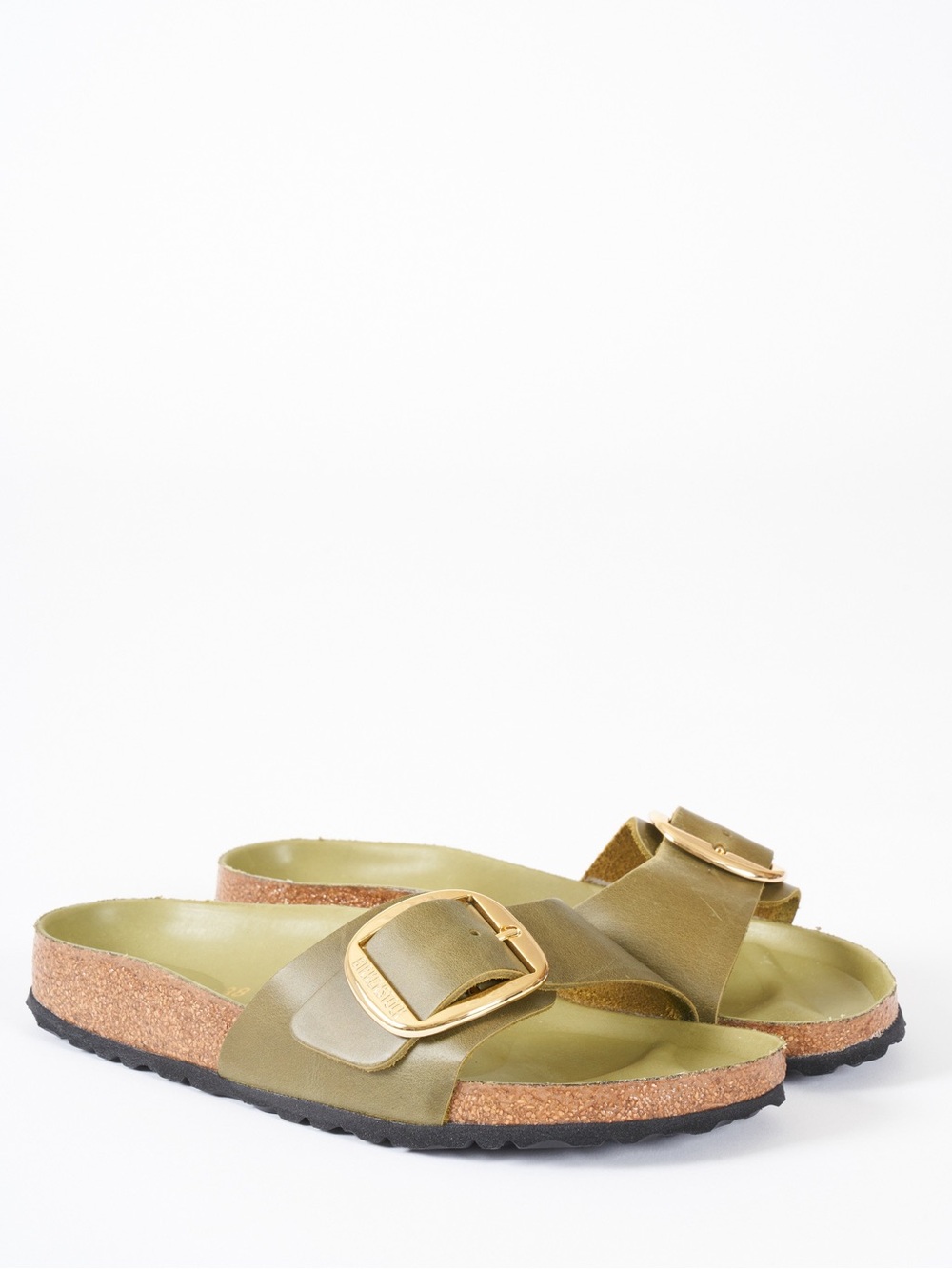 Birkenstock Madrid Big Buckle Oiled Leather in Olive Green (NWOB)